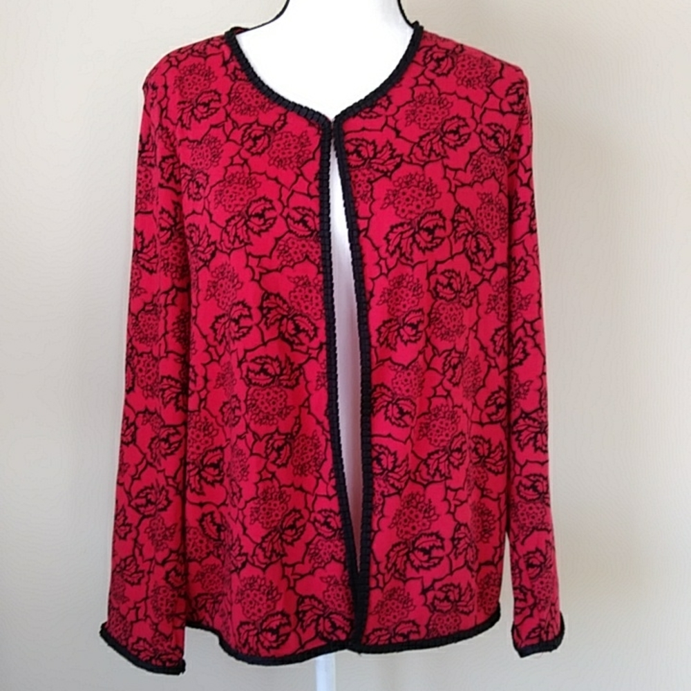 Rafaella Floral Cardigan XL Red Black